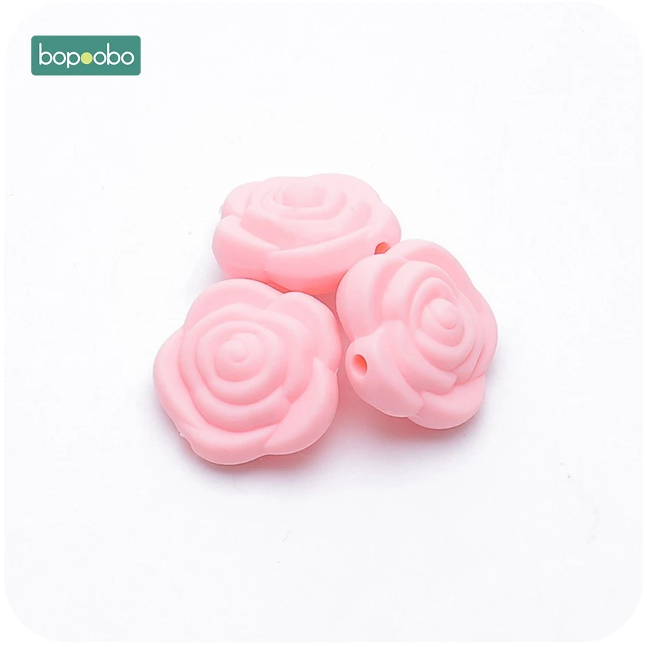 Pink Flower Bopoobo 10 шт. силиконовые бусины Цветок Детские Прорезыватели крошечные стержни бусины BPA бесплатно Роза Детские Прорезыватели игрушки Аксессуары для соски цепи - Цвет: Pink Flower