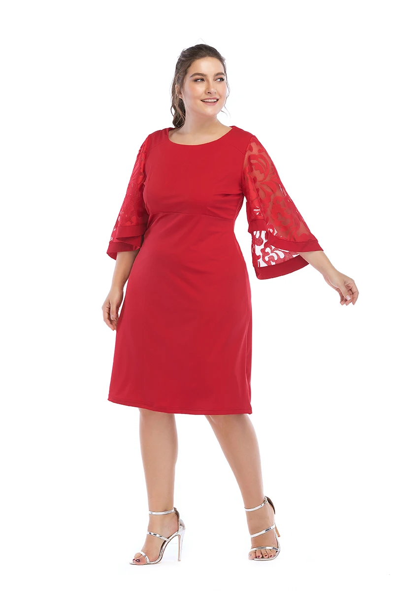 Дизайнерское Брендовое платье размера плюс 6XL Vestidos сексуальное летнее платье с расклешенными рукавами длиной до колена, прямые повседневные платья сексуальное кружевное платье в подарок