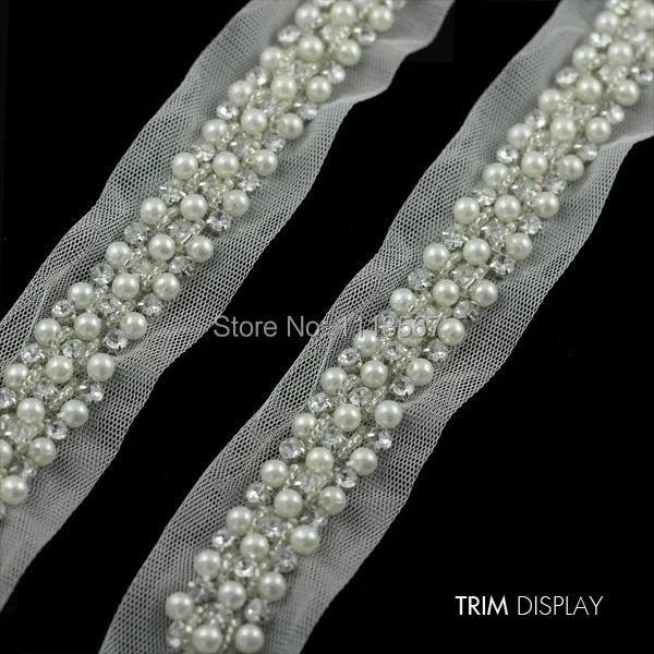 5 ярдов бусины 3 ряда жемчужины кристаллы украшение декоративная кружевная лента