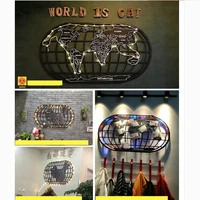 industrial style iron world map wall hang decoration mural for bar cafe house living room