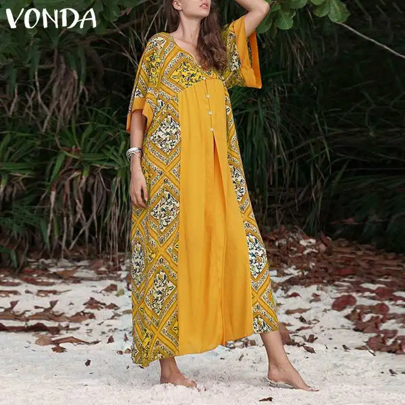Длинное платье макси VONDA женское модное винтажное свободное большого размера в