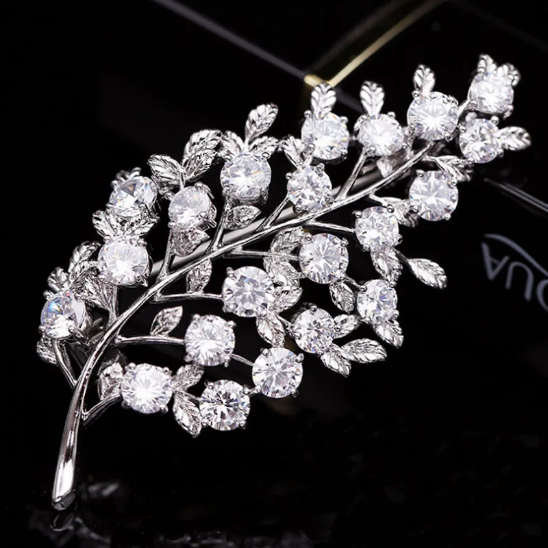Zlxgirl high Metal copper colorful leafs Shape Brooches Zircon bridal Jewelry For Women's Luxury Brooch Pins men jewelry | Украшения и