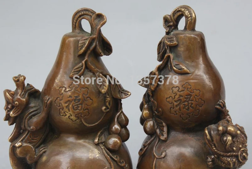 shitou 00361 Marked Chinese Bronze Fu Lu Shou Pixiu Beast Cicada Frog Calabash Pair Statue | Дом и сад