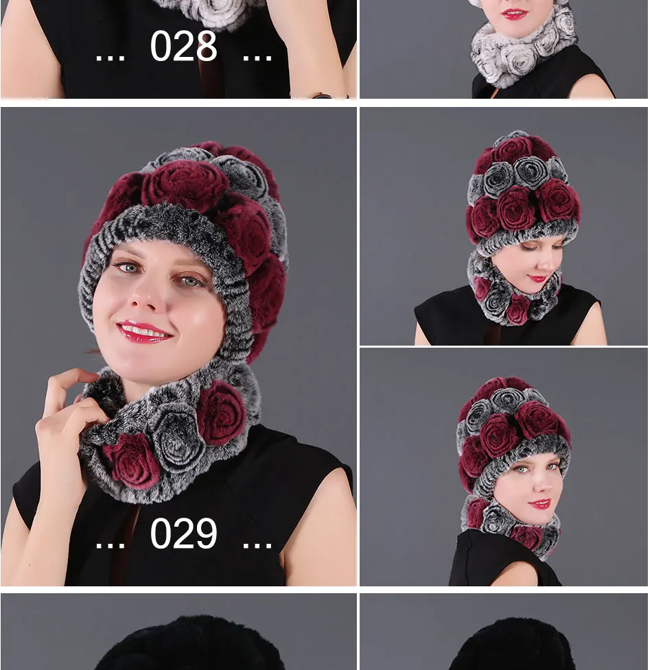 Модная женская меховая шапка, Зимний натуральный настоящий мех кролика, шапка, шарф, набор, высокое качество, для женщин, натуральный мех