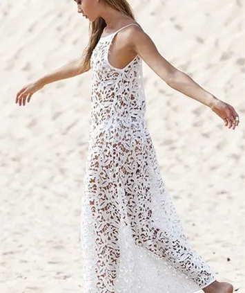 2018 Сексуальное Женское кружевное открытое пляжное платье макси Vestidos в