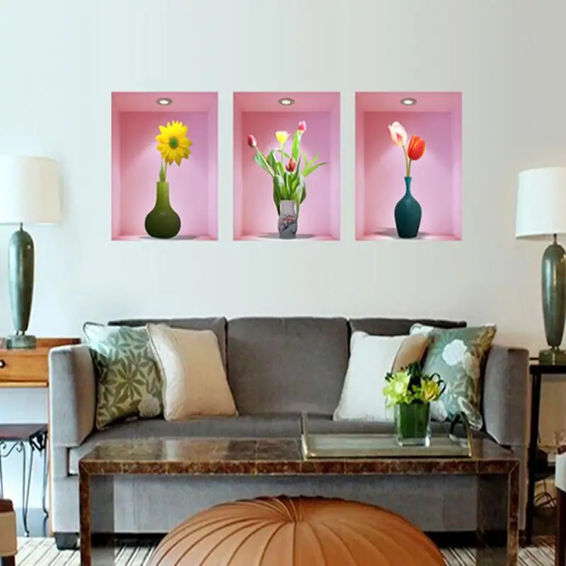 3 шт./компл. 3D моделирование бутылки Цветы наклейки стены гостиной фоне украшения