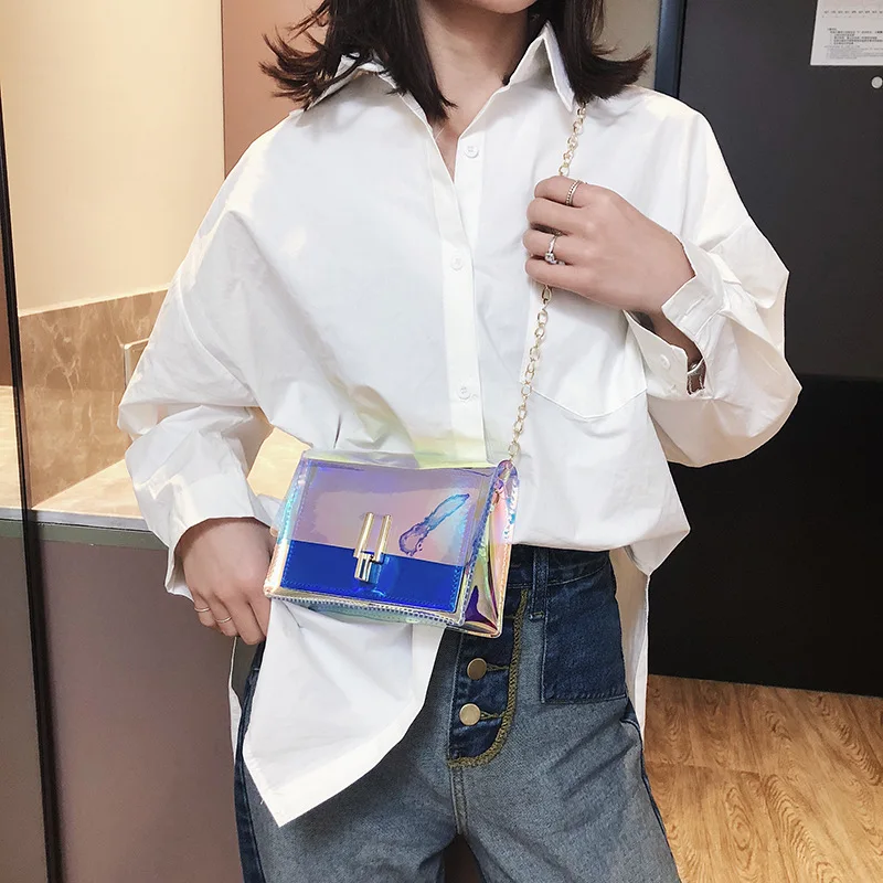 Женская прозрачная сумка из ПВХ Лазерная маленькая сумка-тоут сумки-мессенджеры