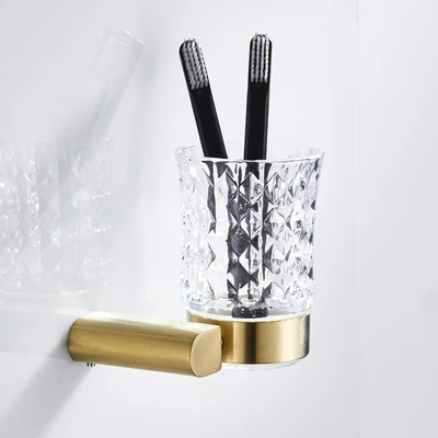 Toothbrush cup Hongdec роскошный настенный держатель из нержавеющей стали матовый золотой аксессуары для ванной комнаты держатель для полотенец набор для хранения - Цвет: Toothbrush cup