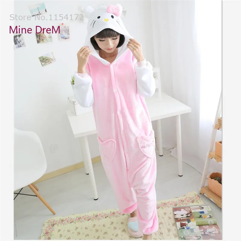 Kigurumi Hello kitty Косплей комбинезоны пижамы мультфильм животных Костюм взрослые