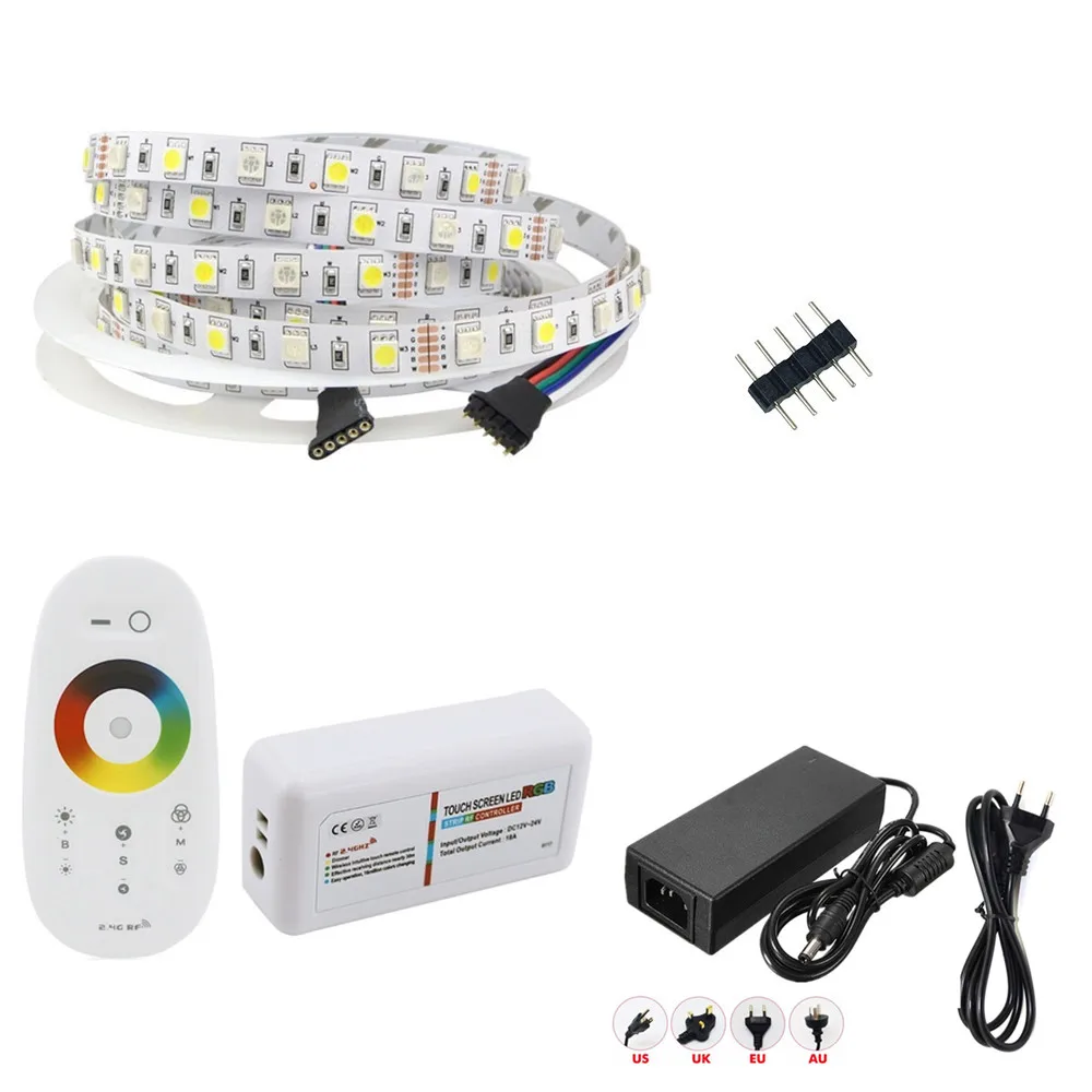 DC12V 5050 Светодиодная лента водонепроницаемый RGB RGBW светодиодный гибкий фонарь лента+ сенсорный пульт дистанционного управления+ 12 В адаптер питания комплект 30 м 20 м 10 м 5 м