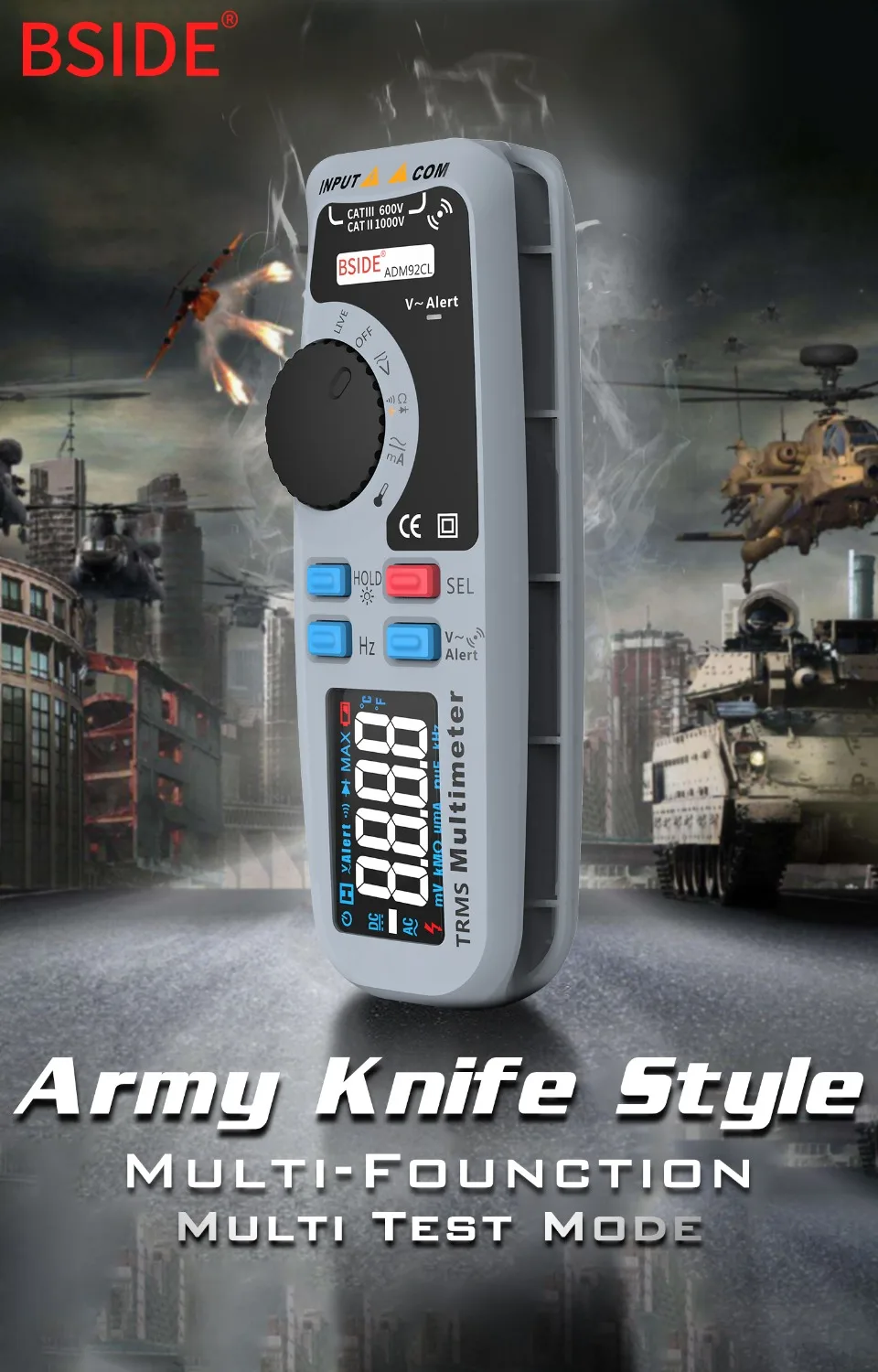 BSIDE ADM92CL цветной дисплей Цифровой мультиметр True RMS Автоматический диапазон 6000 TRMS тестер с живым проводом проверка темп диод метр комплект