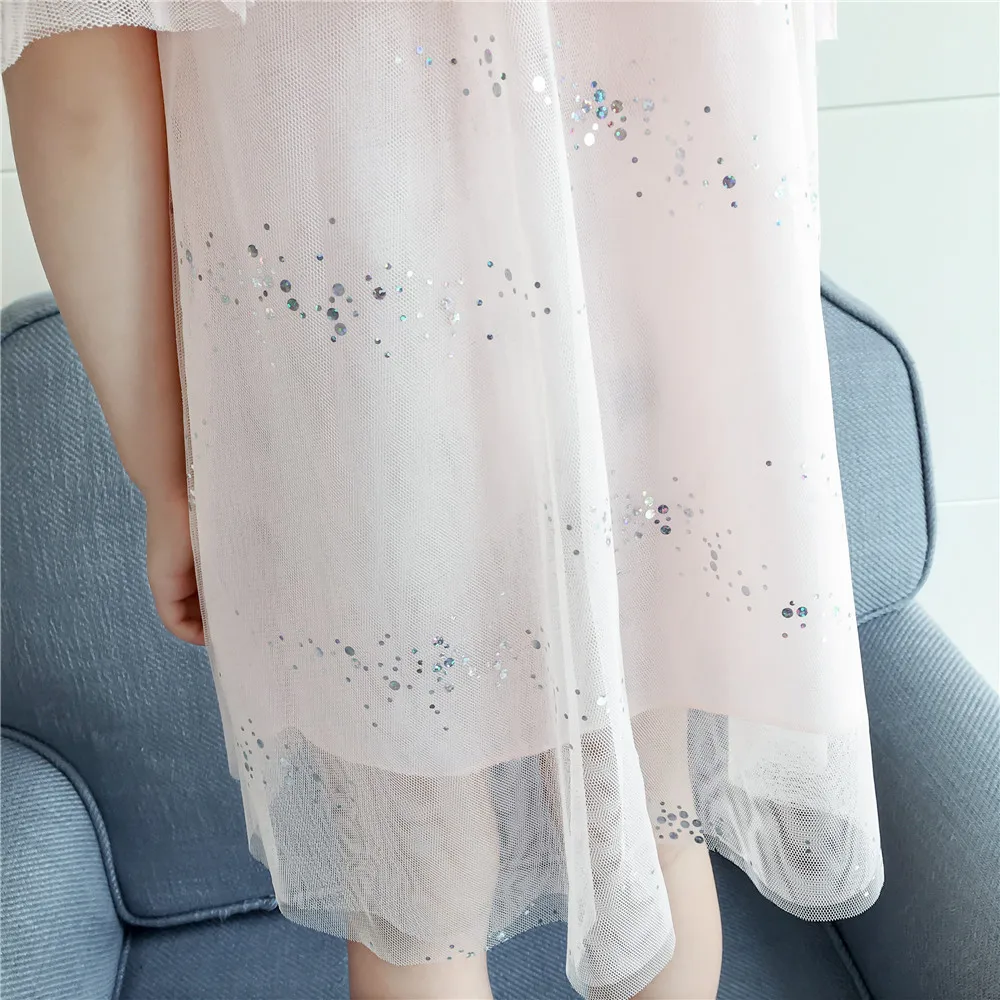 Everweekend Ins Girls Party Sequin Tulle Western Fashion Ruffles Clothes Candy Pink Halter Off Shoulder New Summer Kids Dress | Детская
