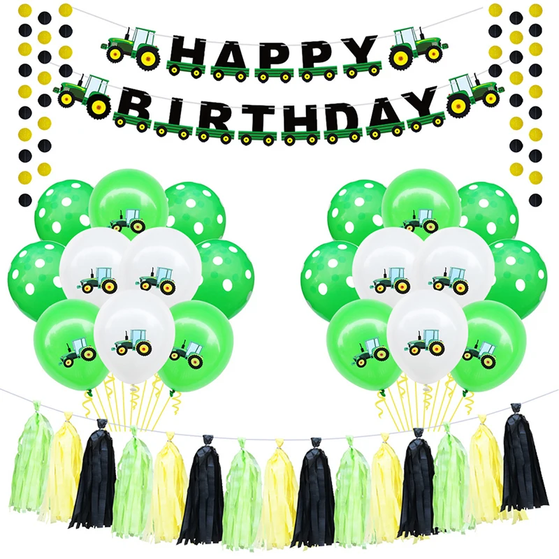 1set Excavator fringed latex balloon pull flower suit children happy birthday party balloons baby shower supplies banner - купить по