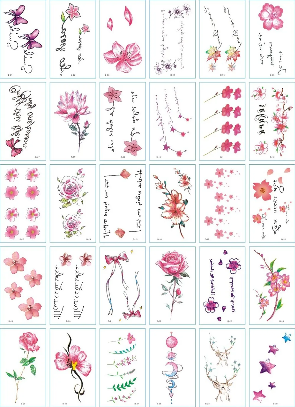 30 hojas diferentes literarias con letras frescas, flores, estrellas, Tatuajes Temporales, calcoman&iacute;a para arte corporal, tatuajes impermeables de dibujos animados para ni&ntilde;os-4
