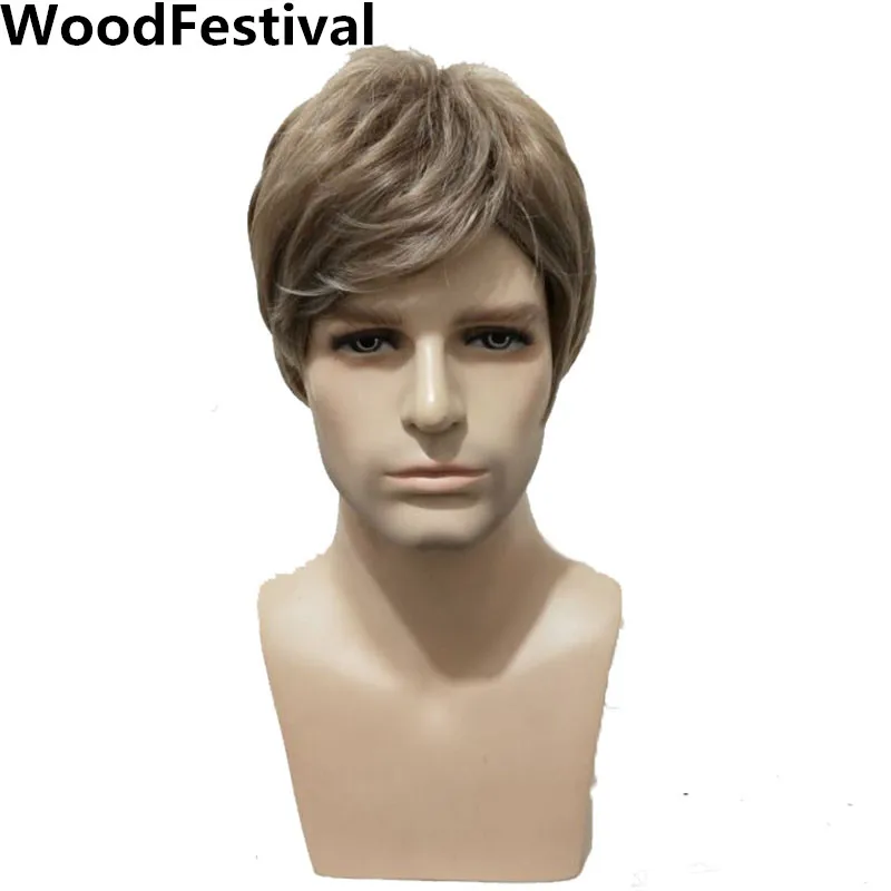Прямой синтетический парик для мужчин WoodFestival парики косплея светлые и