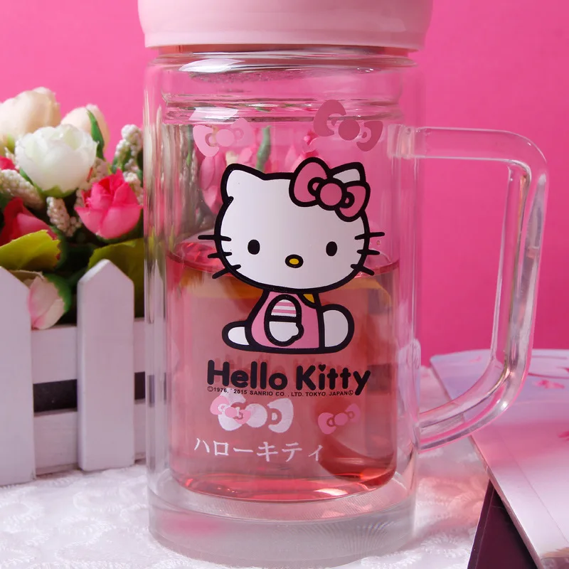 Милая бутылка для питья hello kitty, прозрачная чашка для воды, молока, Kawaii, чашка для чая, для заварки чая, фруктовый заварочный фильтр для путешествий и кофе