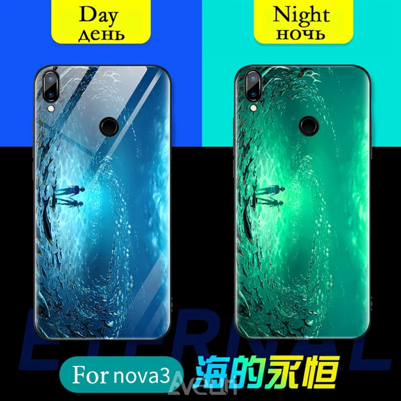 Роскошный светящийся стеклянный чехол для телефона Huawei Nova 3 3i Y9 P Smart Plus