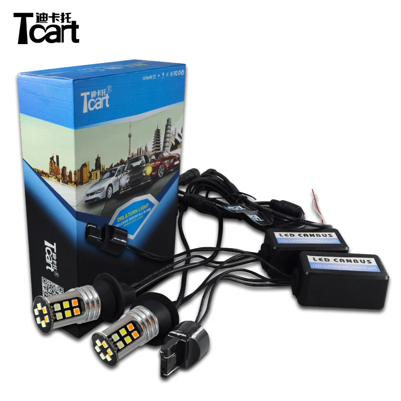 Светодиодные дневные ходовые огни Tcart 2 шт. желтые указатели поворота PY21W BAU15S