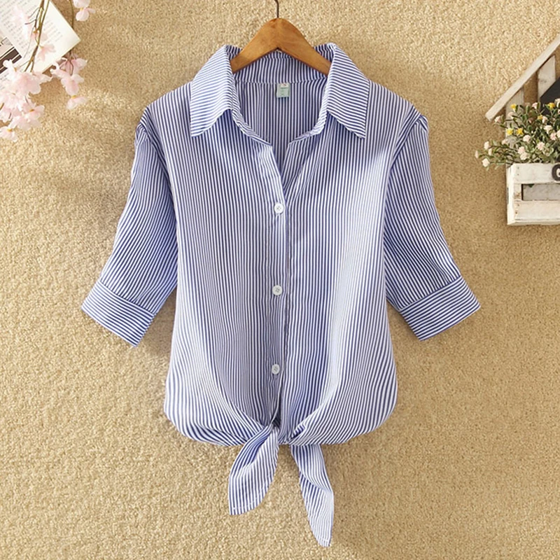 Женские блузки размера плюс укороченный топ Повседневная белая рубашка с