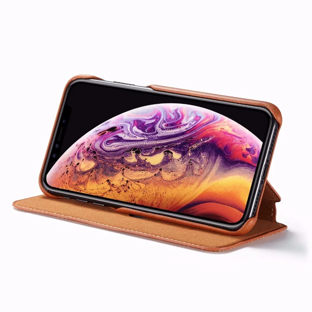 Кожаный чехол для iPhone XS MAX роскошный откидной магнит деловой винтажный