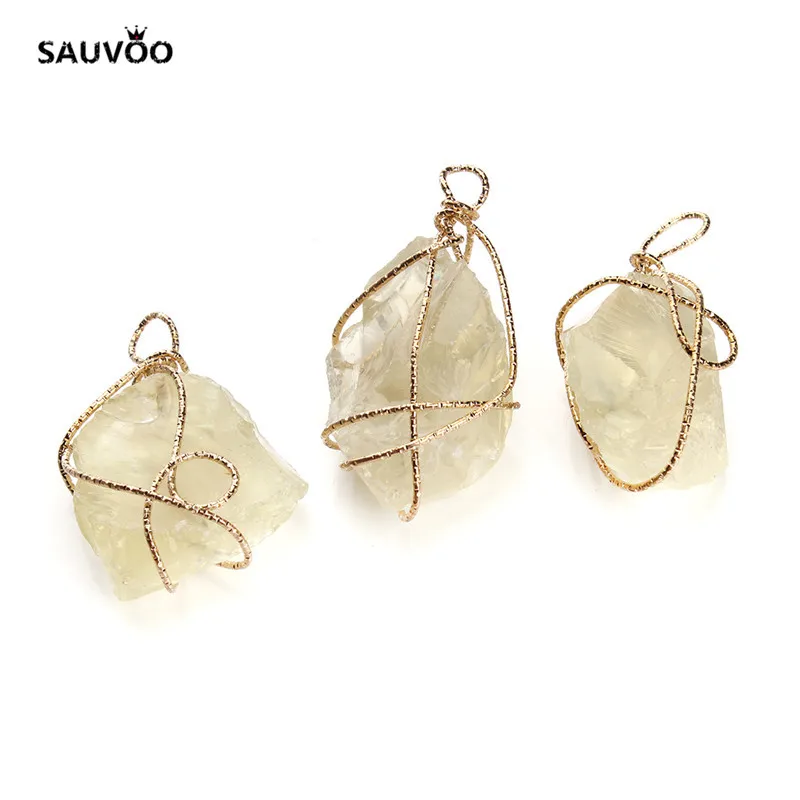 SAUVOO 1pc/lot Only Gold Color Twine Irregual Stone Charm Pendants 25x50mm for DIY Necklace Choker Jewelry Making Finding | Украшения и