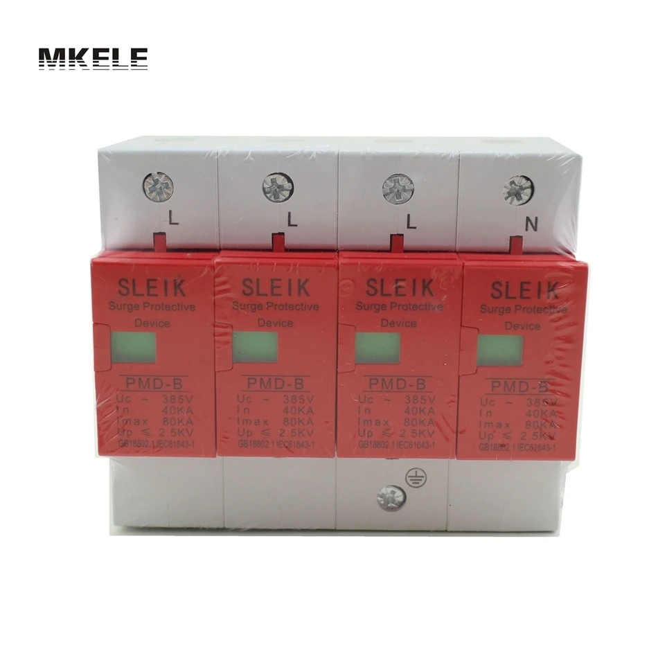 Фото Защитное устройство от перенапряжения 385V SPD 4P 40KA ~ 80KA House Din Rail для защиты Защитное устройство от перенапряжения 385V SPD 4P 40KA ~ 80KA House Din Rail для защиты