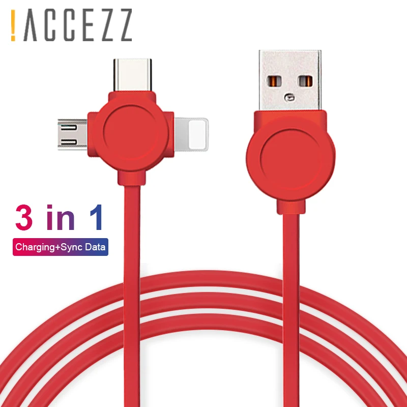 ! ACCEZZ TPE 3 в 1 зарядный кабель 8 Pin для iPhone X XR XS Max Micro usb type C samsung S9 huawei Xiaomi зарядное