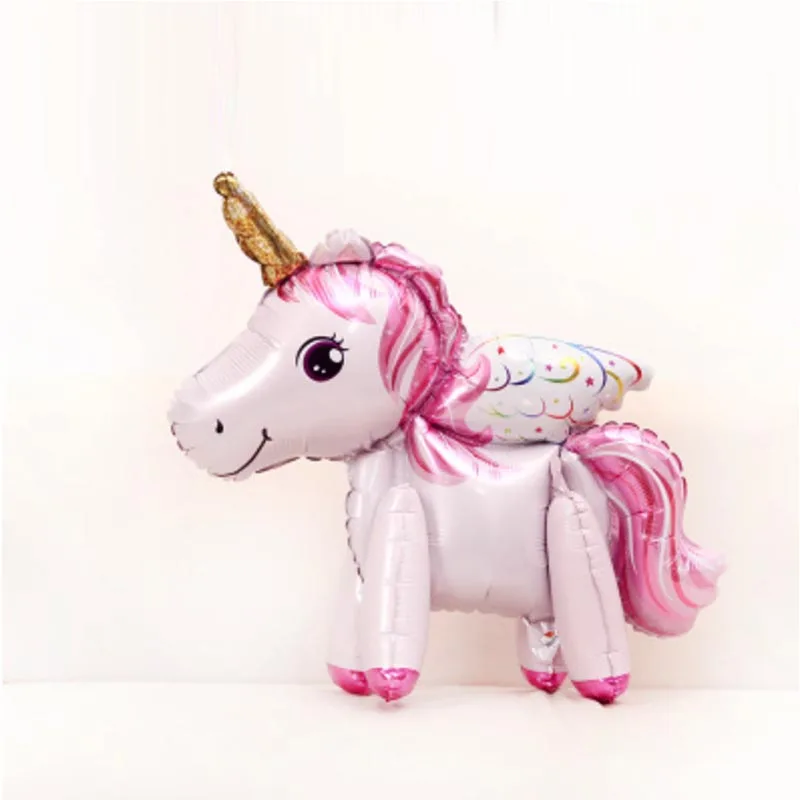 wings Pink unicorn 1 шт. 3D Милые радужные единороги, стоячие фольгированные шары для свадьбы, дня рождения, вечеринки, декоративные принадлежности, Мультяшные шары, детские игрушки для душа - Цвет: wings Pink unicorn