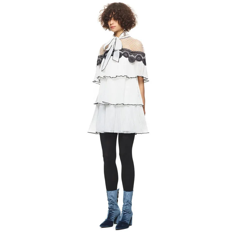 Бохо Лето Для женщин накидка платье монохромный Pleasted мини с вышивкой 2017