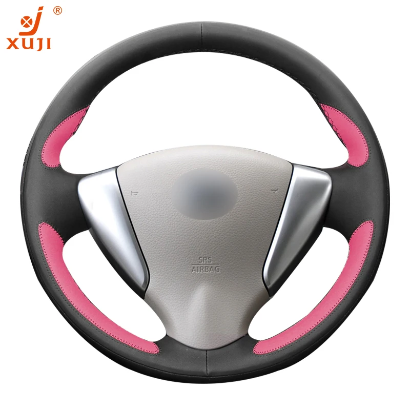 XUJI 2019 Custom Made Patent Easy DIY Perfect fit Faux Leather 5D Flash installation Steering Wheel Cover hub for NISSAN Tiida |