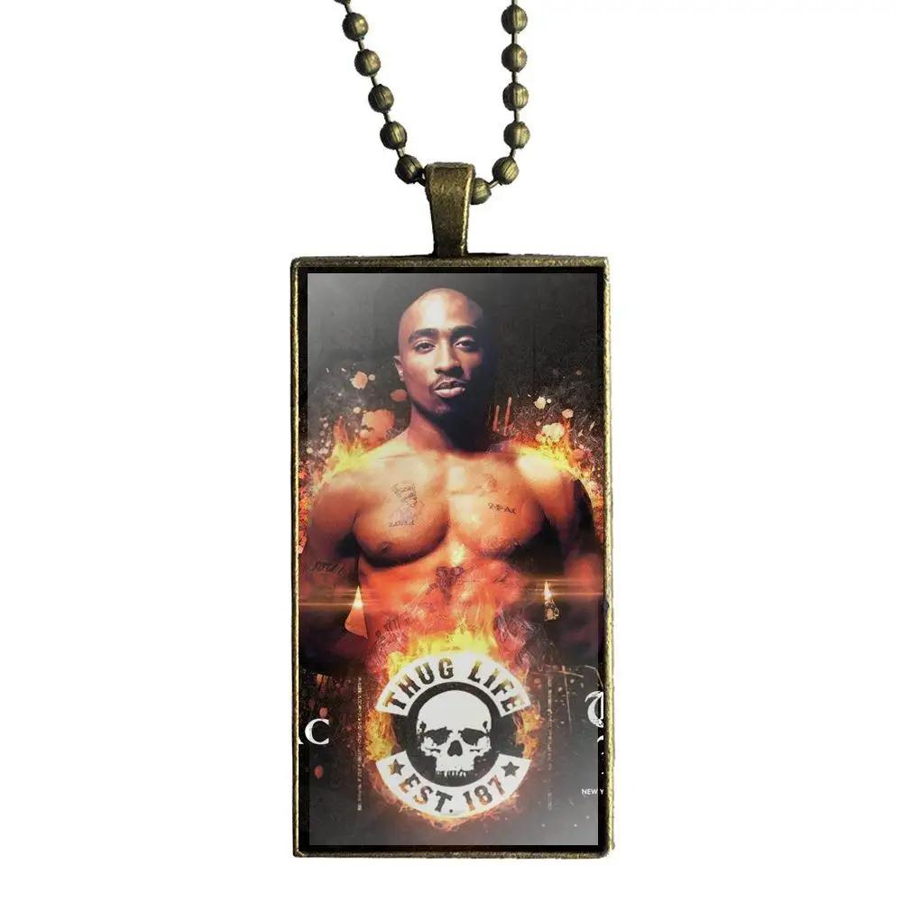 as picture Роскошная печать 2pac Tupac Shakur, модный стеклянный кабошон, подвеска, прямоугольное ожерелье, колье, ожерелье, ювелирные изделия для девочек, лучший подарок - Окраска металла: as picture