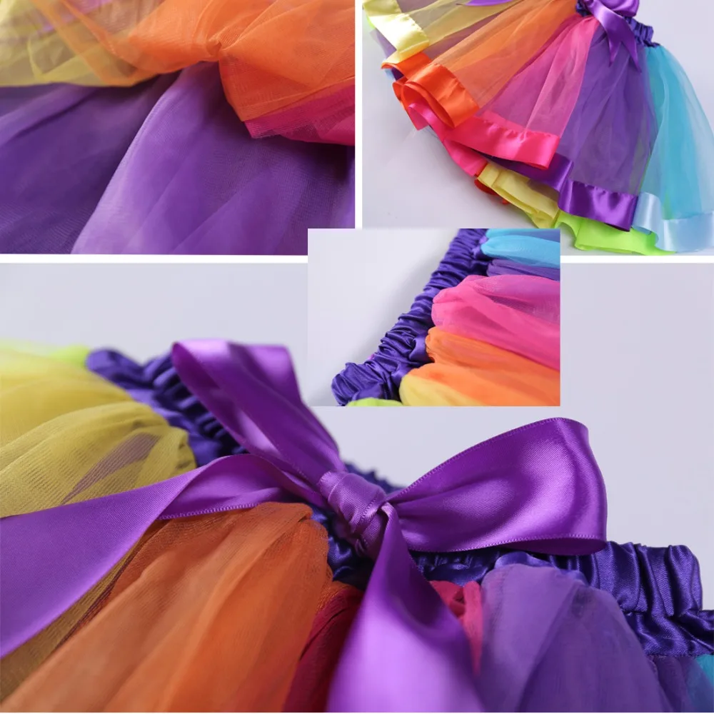 Ins/Стильные От 3 до 8 лет юбки пачки радужной расцветки для девочек детская мини