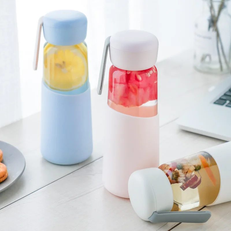 400 мл стеклянная бутылка для воды с силиконовой изоляцией и анти-обжигающие