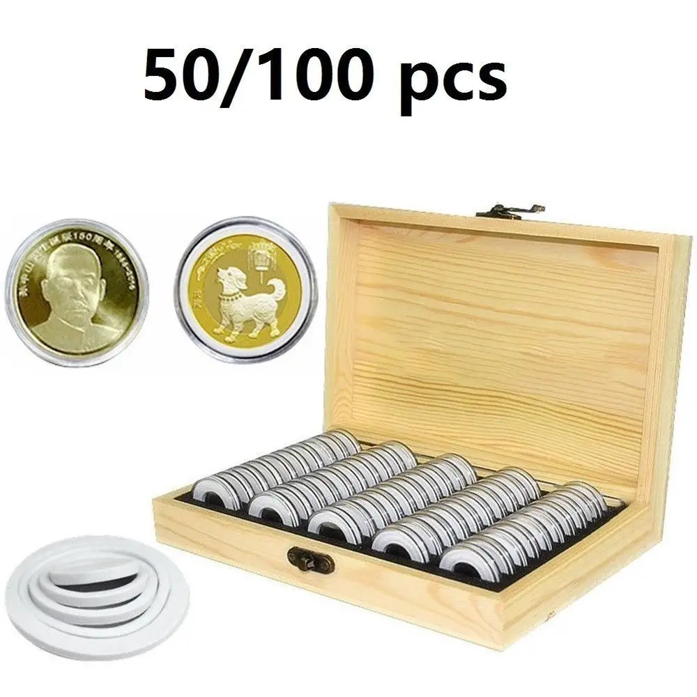 50/100 капсул деревянные монеты Дисплей Коробка для хранения чехол коллекционные