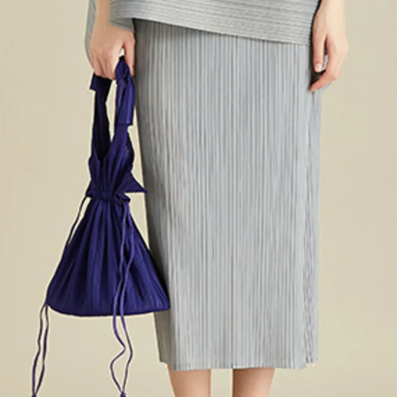 Gray-skirt LANMREM Летний Модный женский свободный плюс Повседневный плиссированный Вязанный жилет в полоску без рукавов юбка костюм TC220 - Цвет: Gray-skirt