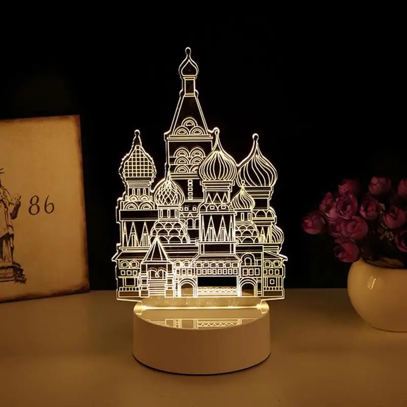 Замок 3D визуализации Ночная Оптические иллюзии светодиодный настольная лампа