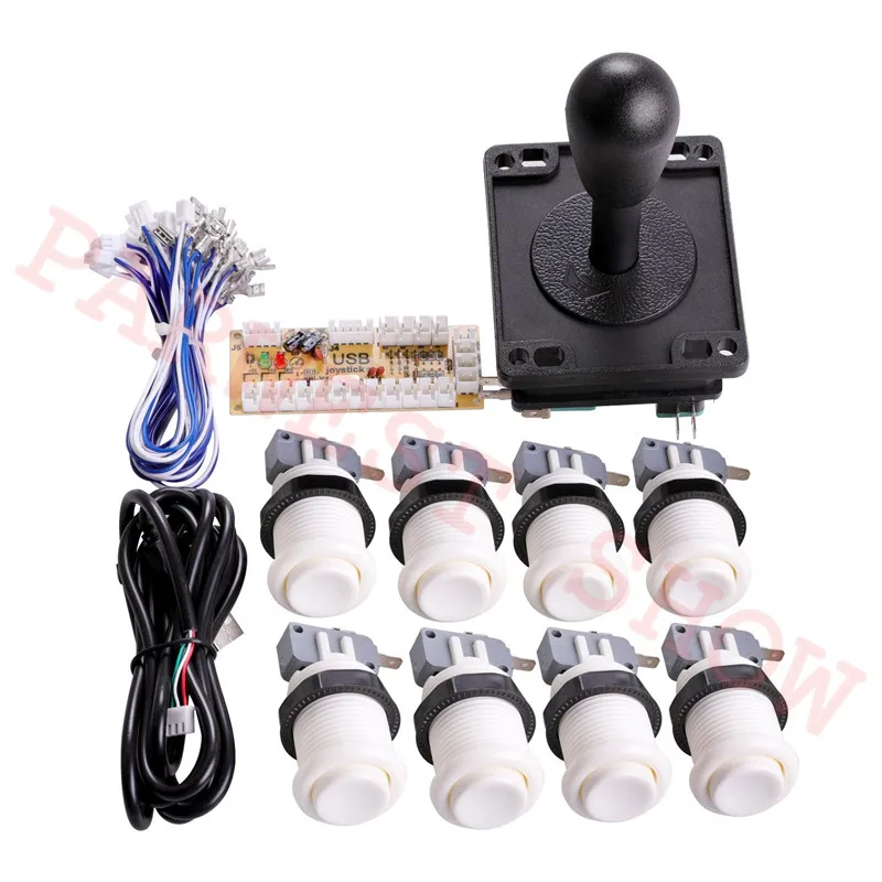 White(1 player kit) Нулевая задержка аркадный Шкаф DIY Kit USB энкодер для ПК Джойстик в американском стиле 28 мм кнопки 1 и 2 игрока кнопка запуска - Цвет: White(1 player kit)