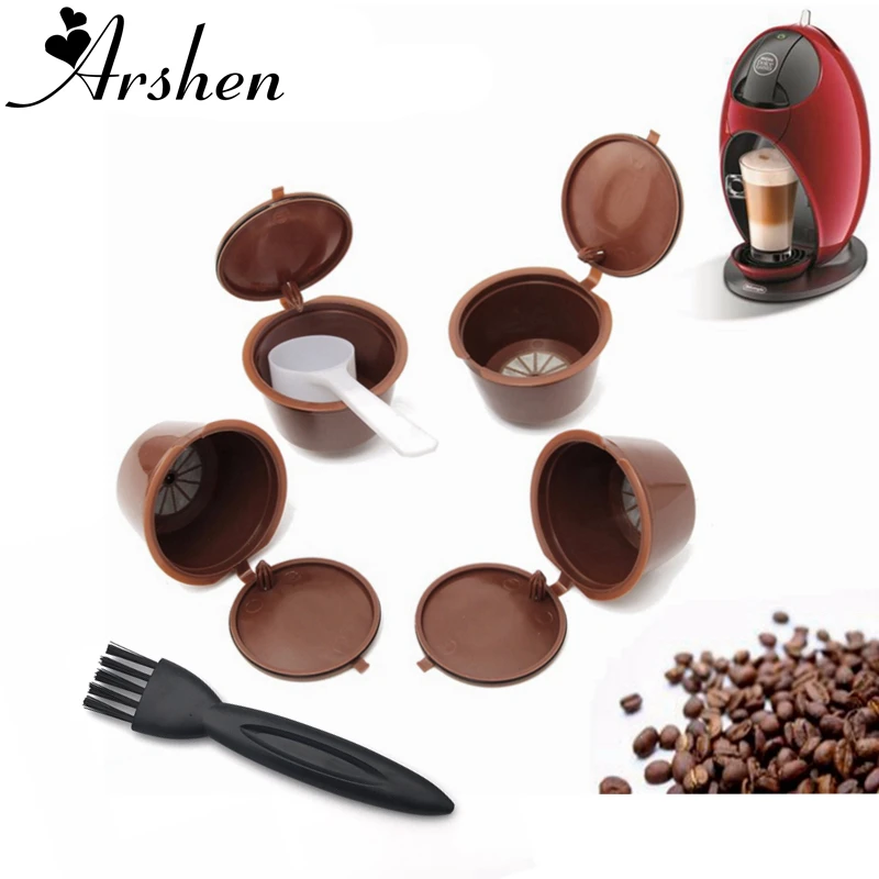 Arshen 4 шт./компл. dolcegusto Plsatic многоразовая кофейная капсула 200 раз + ложка и щетка