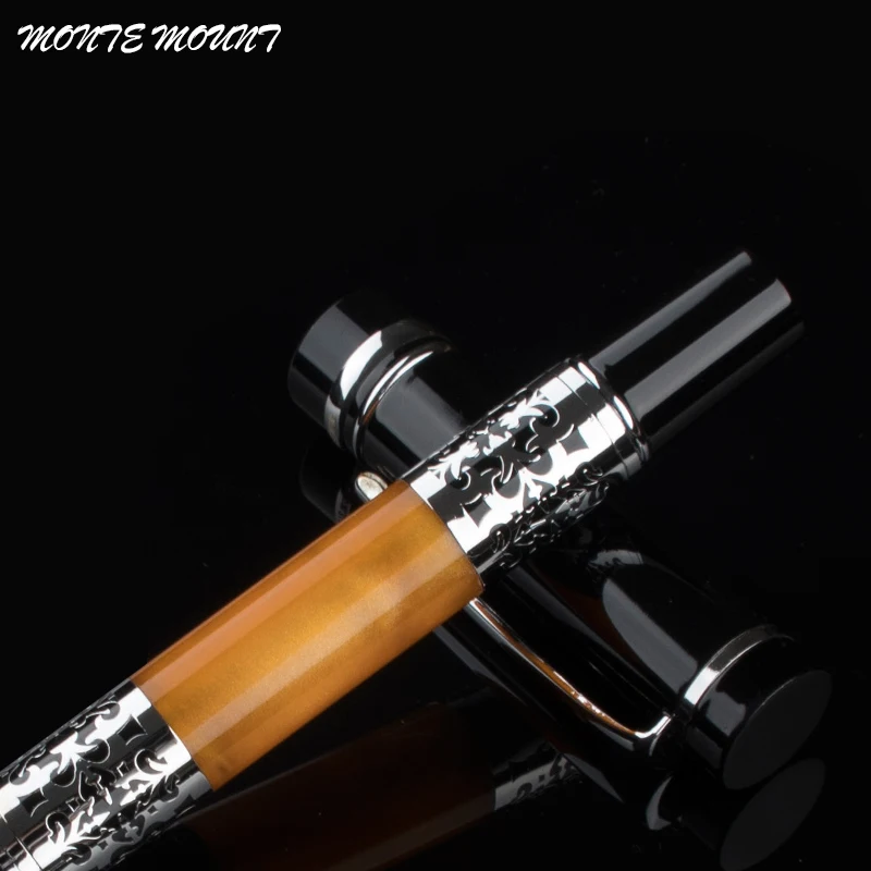 Монте Маунт 675 Серебряный цветок Янтарная целлюлоидная шариковая ручка |