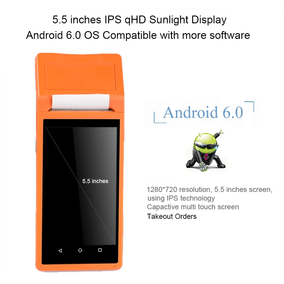 Ручной портативный принтер android pos платежный терминал с 3G связь wifi bluetooth gps 7 4 V 5200 mAh