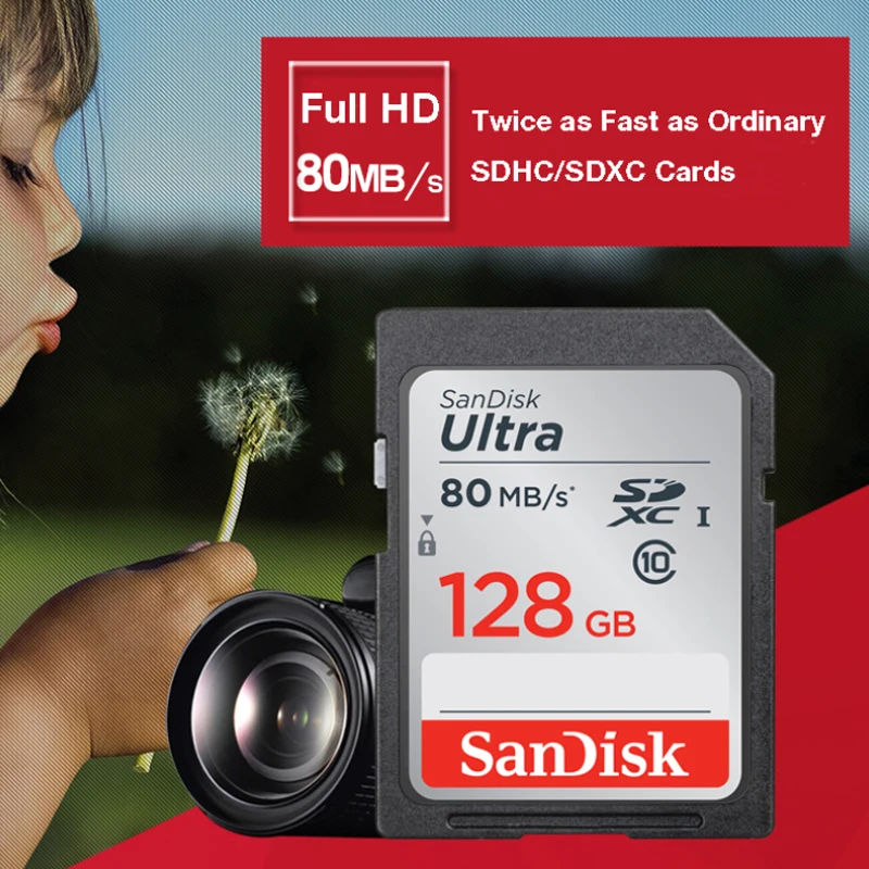 Двойной Флеш накопитель SanDisk высокоскоростной SD карты Class10 32 Гб 64 128 ГБ 80 МБ/с.
