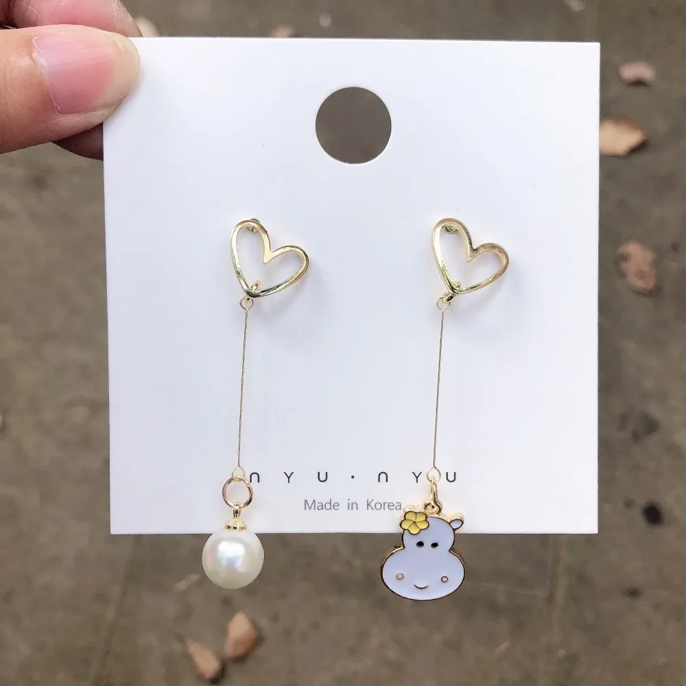 Женские корейские серьги капельки SQUERIM милые из бычьей кожи в виде мультяшных
