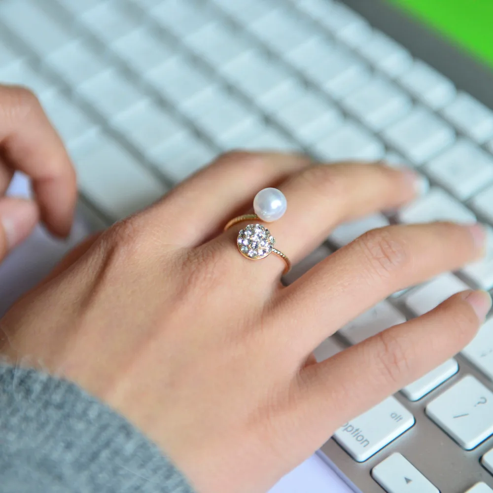 Женские регулируемые кольца STRATHSPEY Колечки с искусственным жемчугом и стразами