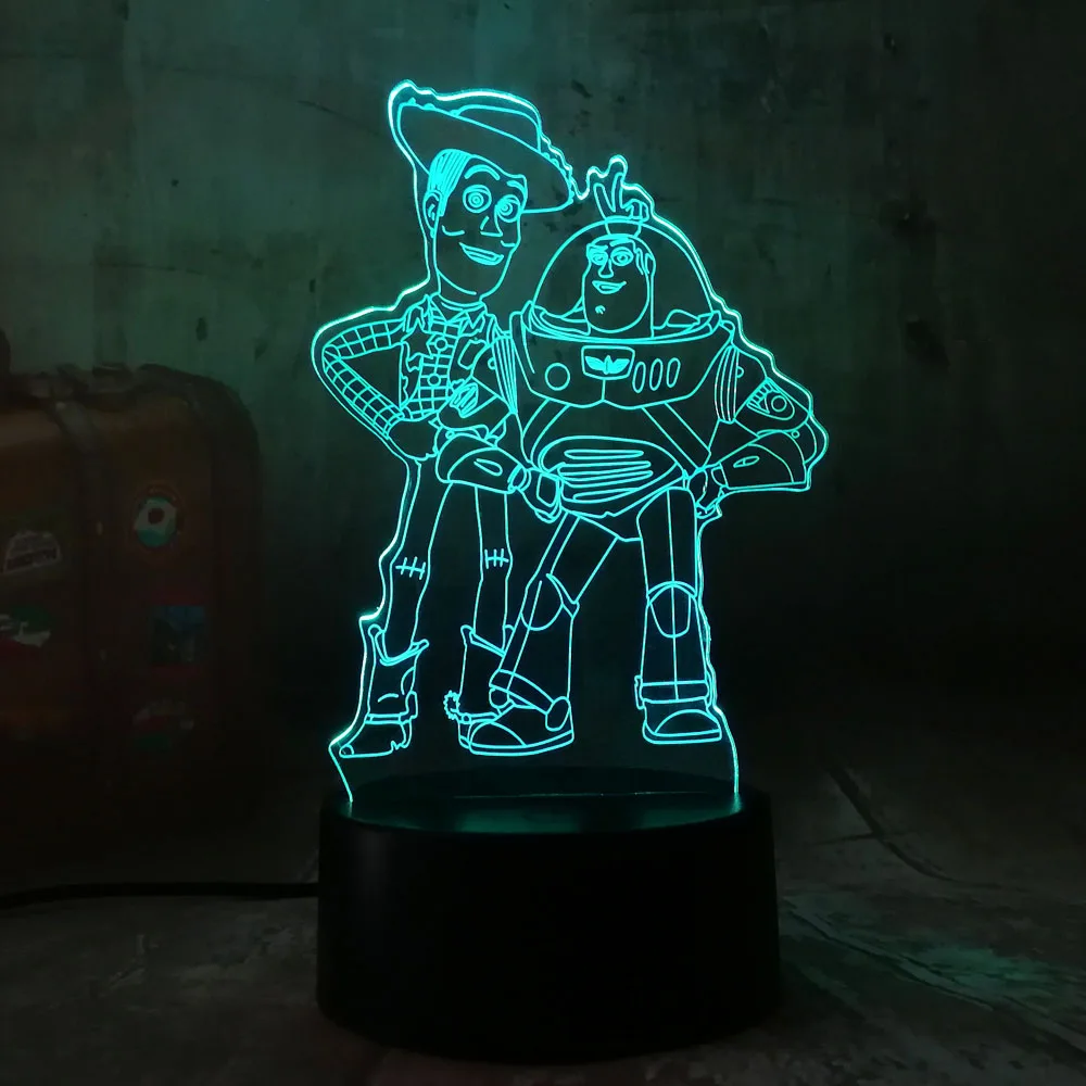 Милый светильник Buzz Toy Story Деревянный 3D светодиодный RGB ночник 7 цветов настольная