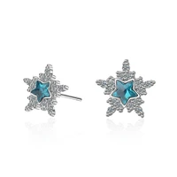 100 925 sterling silver shine cubic zirconia blue star ladies stud earrings original jewelry for women anti allergy gift cheap