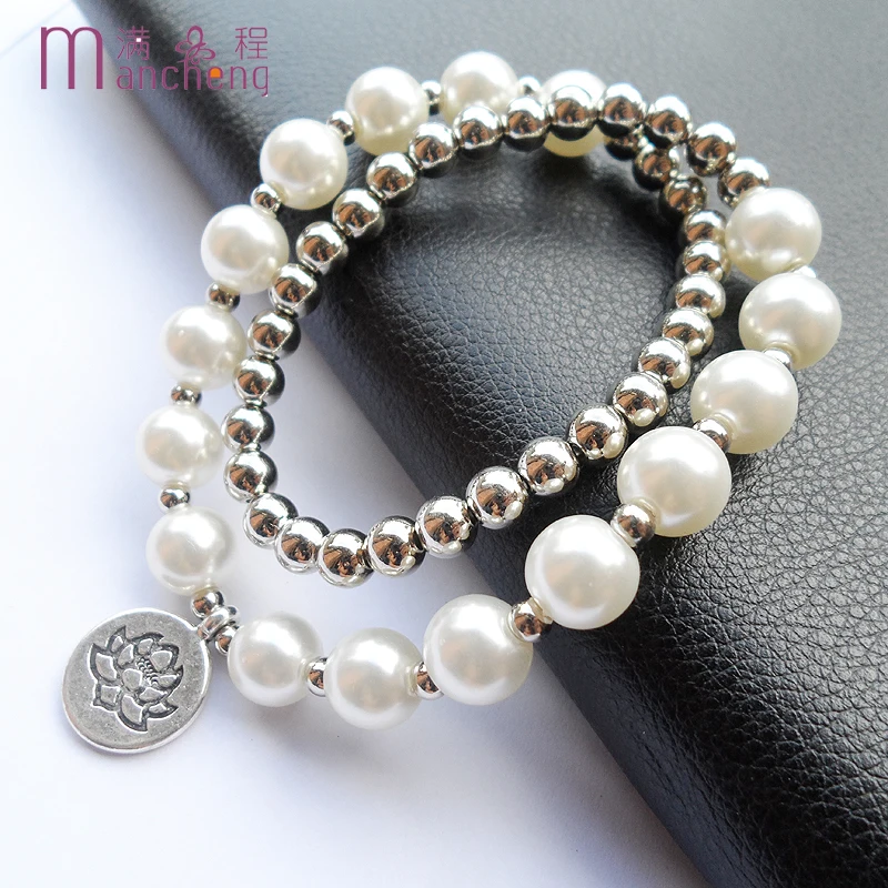 Очаровательные женские 2019 матовые металлические жемчужные бусы Мала Браслет