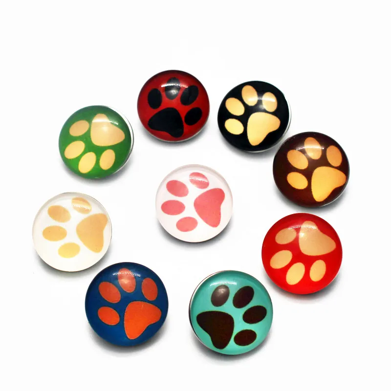 

Hot selling 50pcs/lot dog's paw animal Snap Button Print Glass Snap Charms Fit 18mm DIY Ginger Snap Bracelet Jewelry