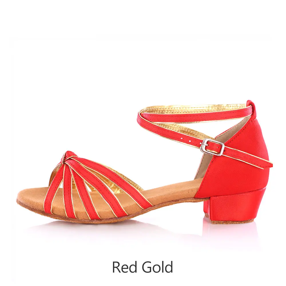 Red gold Детская танцевальная обувь для латинских танцев, танго, высокое качество, Женская Обувь для бальных танцев,, танцевальная обувь для девочек, сандалии для сальсы на низком каблуке - Цвет: Red gold