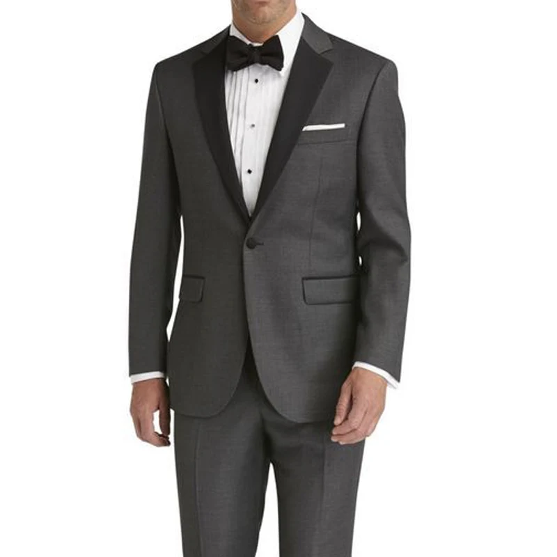 Темно-серый Бизнес Slim Fit Мужские костюмы для жениха одежда из двух частей