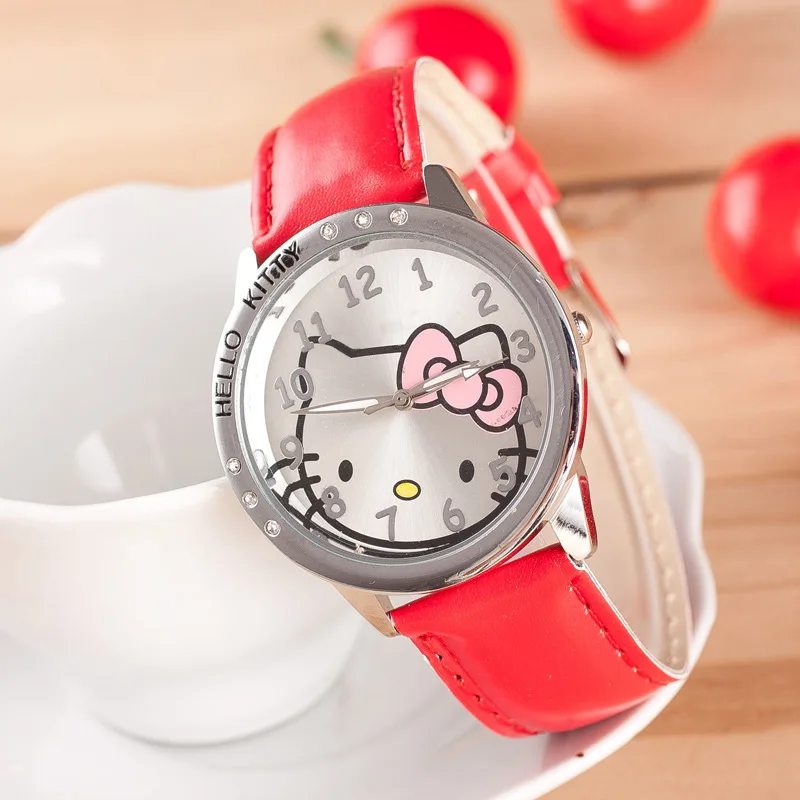 Новые детские часы hello kitty для девочек кварцевые с кожаным ремешком героями
